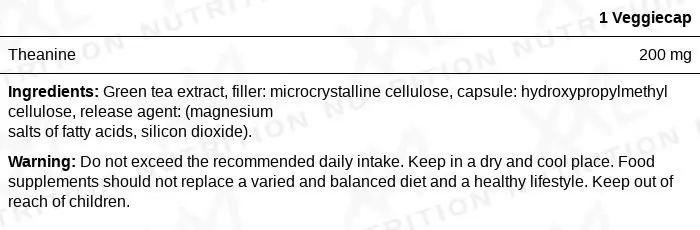 Nutrition values for L-Theanine - 200 mg - 60 capsules