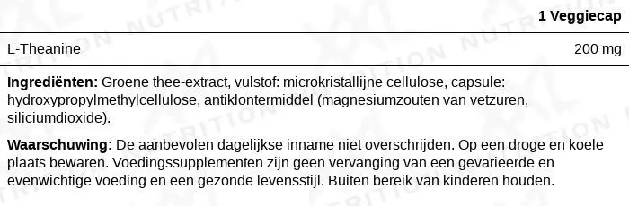 Voedingswaarden voor L-Theanine - 200 mg - 60 capsules