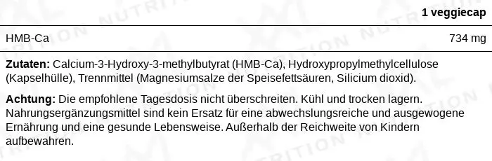 Nährwerte für HMB - 750 mg - 120 Kapseln