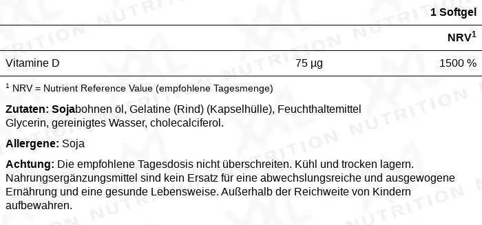 Nährwerte für Vitamin D3 - 3000 IU - 60 Softgels