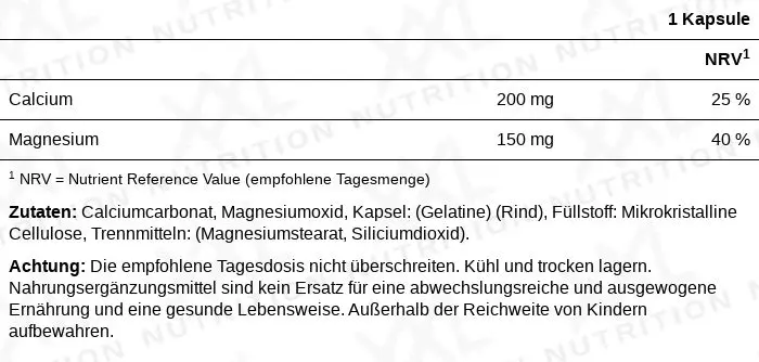 Nährwerte für Kalzium & Magnesium - 120 Kapseln