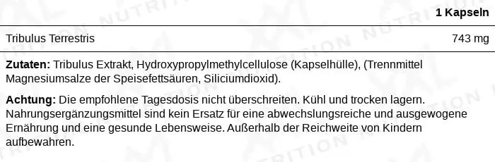 Nährwerte für Tribulus Terrestris - 743 mg - 120 Kapseln
