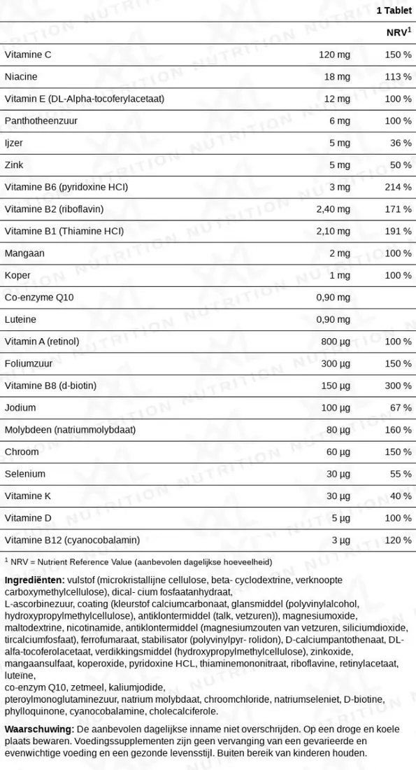 Voedingswaarden voor Multivit voor Vrouwen - 120 tabletten