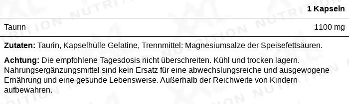 Nährwerte für Taurin - 1100 mg - 200 Kapseln