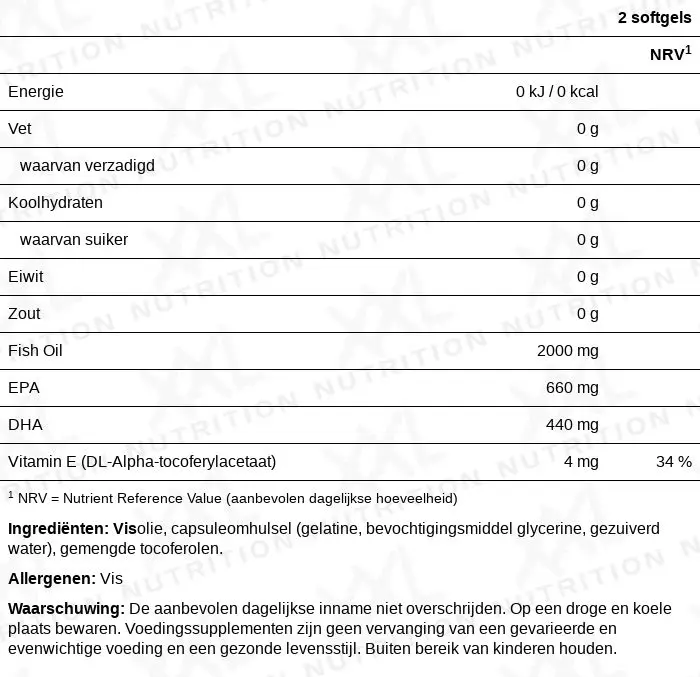 Voedingswaarden voor XONE® - Omega 3 Pure Visolie - 1000 mg - 100 softgels