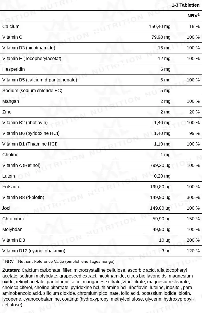 Nährwerte für XONE® - Vita-Mineral - 90 Tabletten