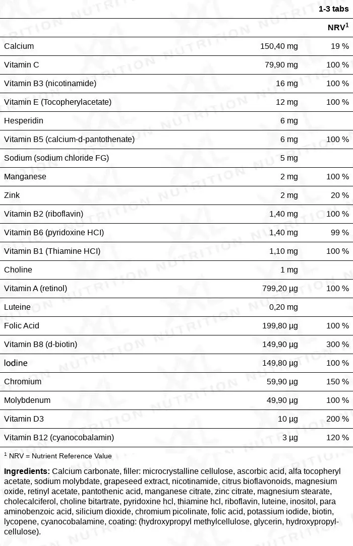 Nutrition values for XONE® - Vita-Mineral - 90 tablets