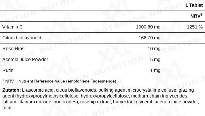 Nährwerte für XONE® - Vitamin C - 1000 mg - 120 Tabletten