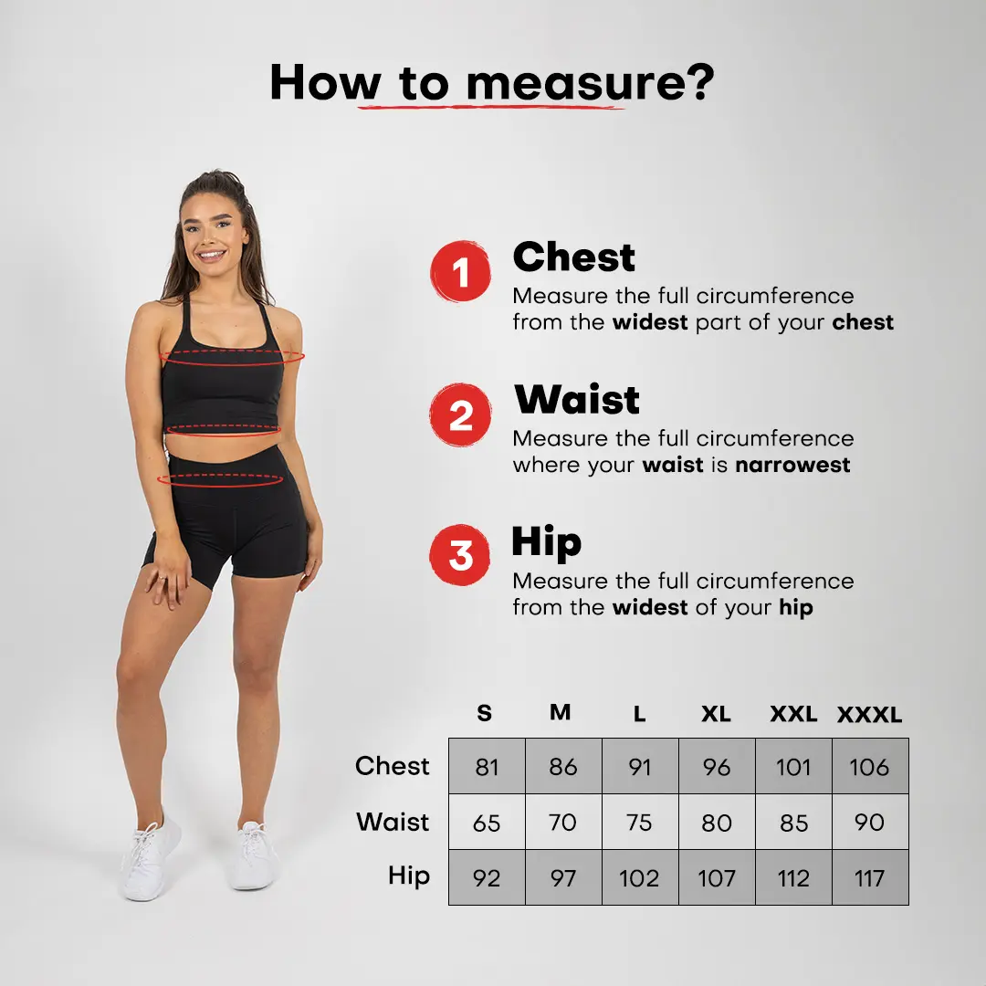 Size chart for Bandeau Sports Bra - Black