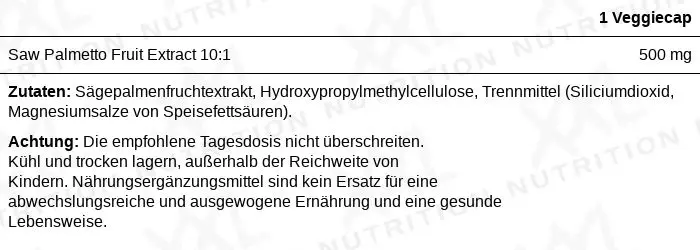 Nährwerte für Saw Palmetto - 500 mg - 120 Kapseln