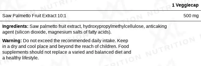 Nutrition values for Saw Palmetto - 500 mg - 120 capsules