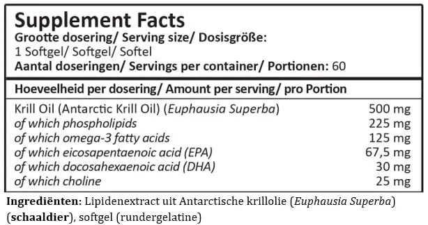 Nährwerte für Krill Öl - 500 mg - 60 Softgels